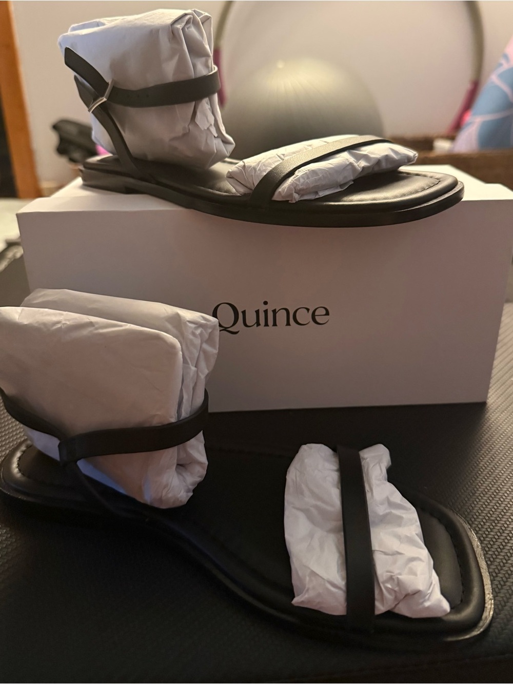 Quince Black Women's Leather Strap Sandals
